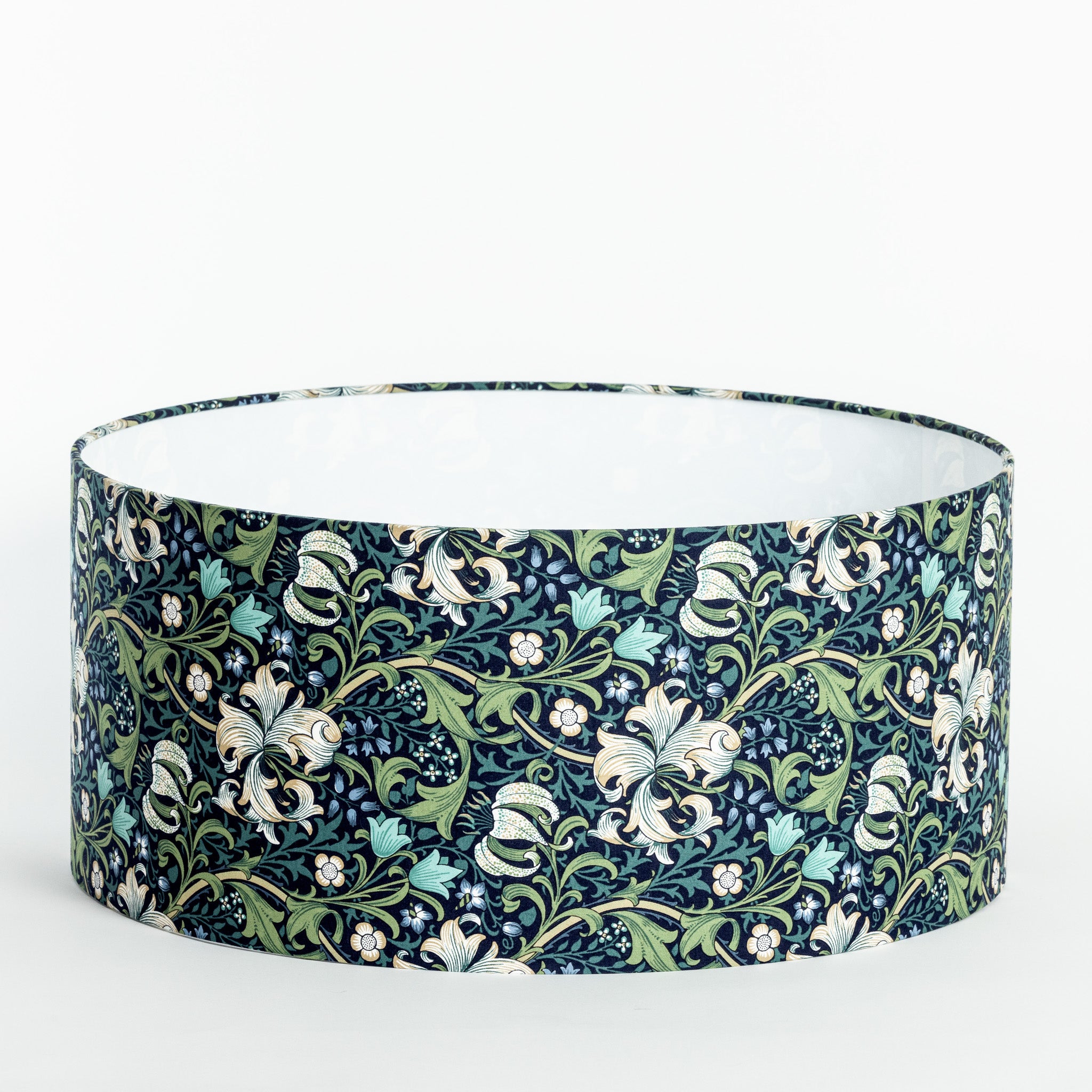 Abat-Jour Élégant En Tissu De Coton Vert Forêt Avec Imprimé Intérieur Abat-Jour Élégant En Tissu De Coton Vert Forêt Avec Imprimé Intérieur