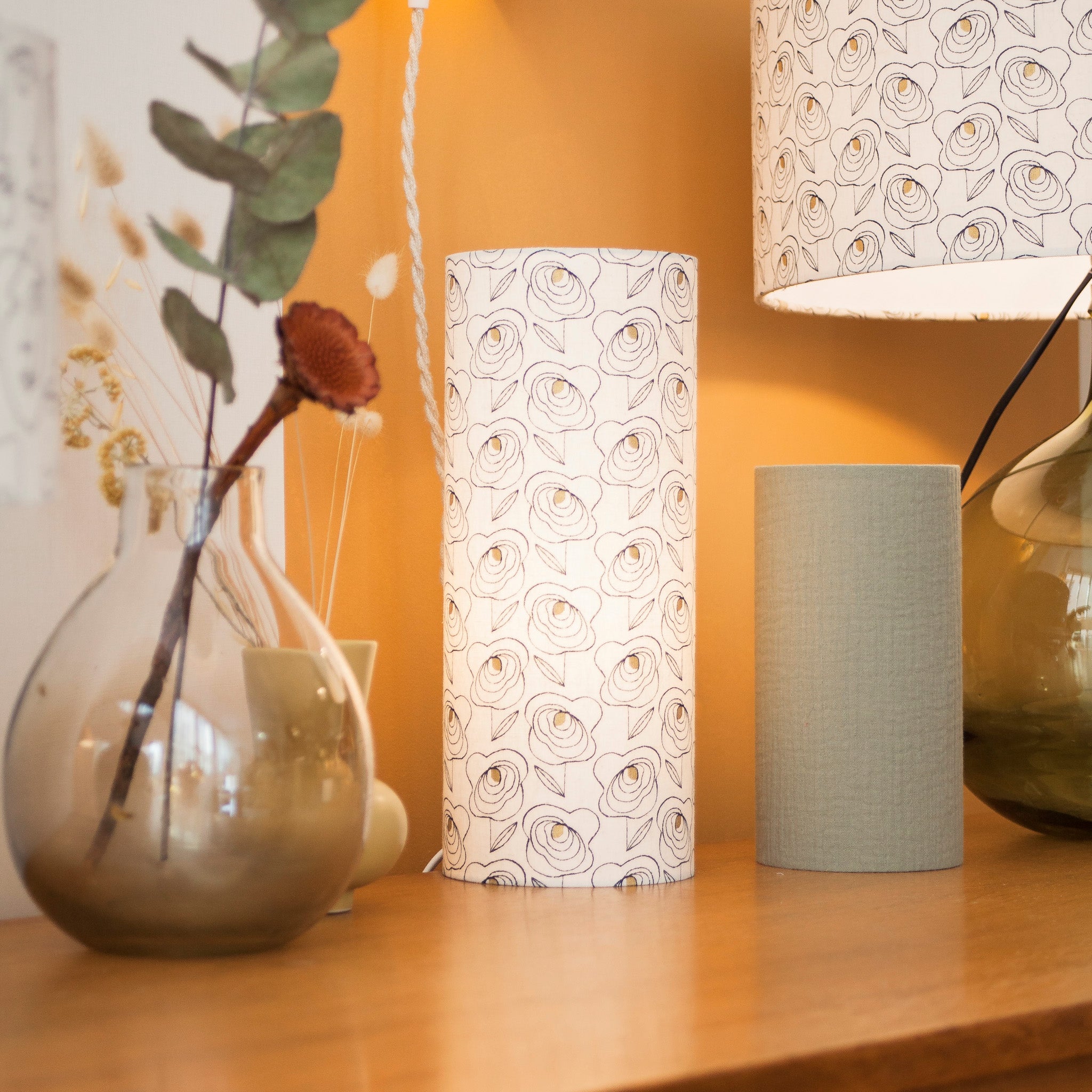 Lampe Gaze argile S et lampe Pollen M