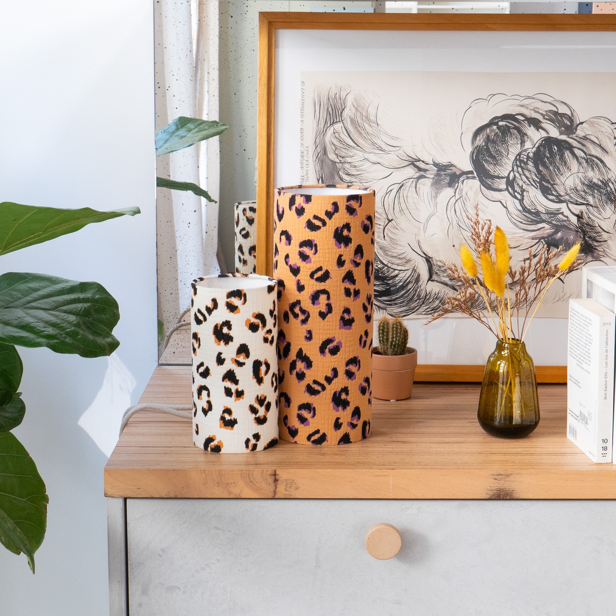 Lampe M Gaze Léo caramel et lampe S Gaze Léo écru